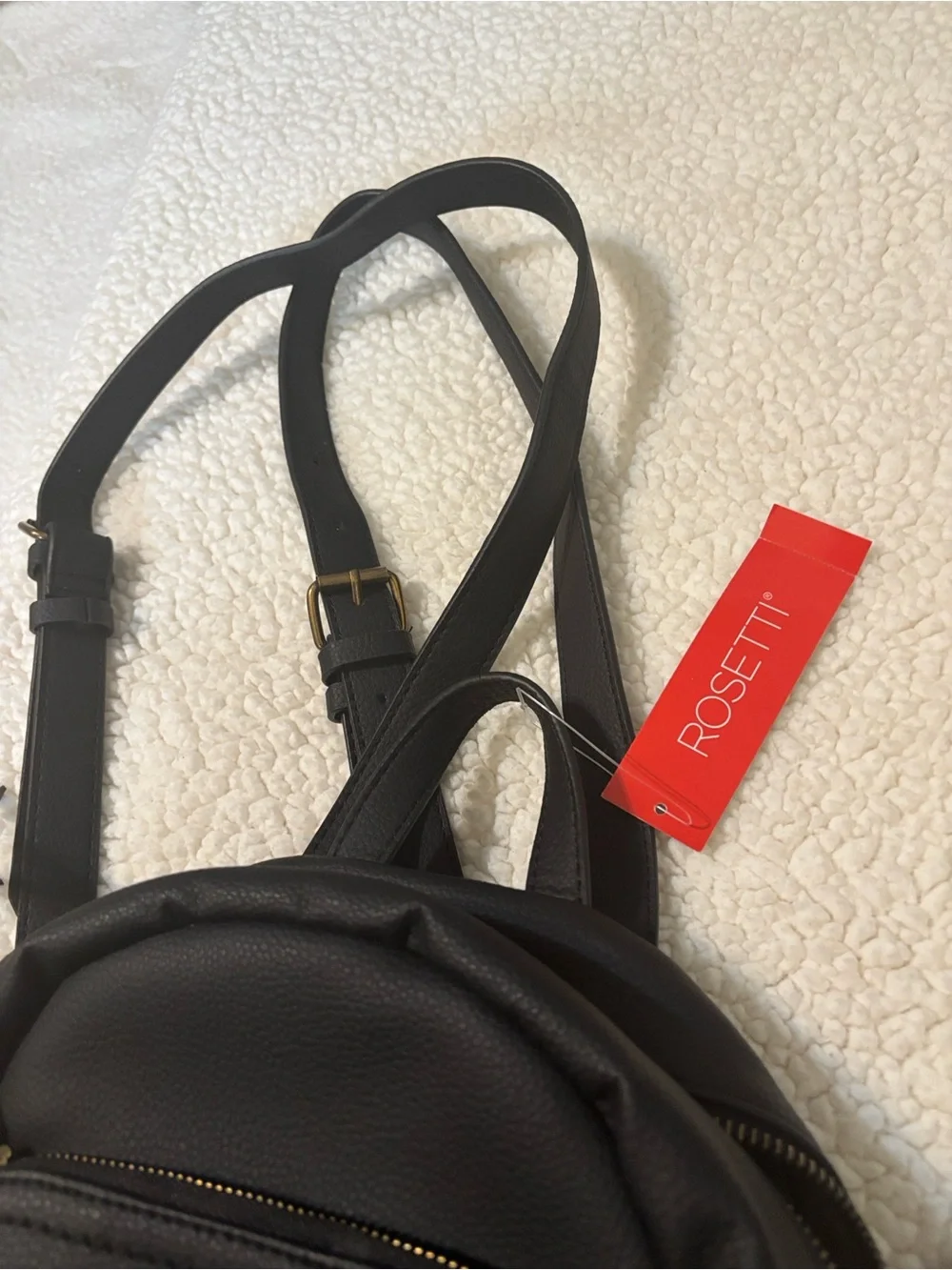 Rosetti Black Mini Faux-Leather Backpack with Gold Accents - Picture 3 of 7